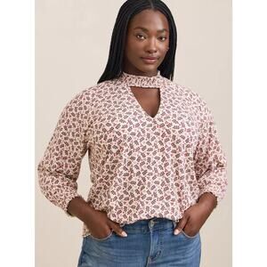 [Torrid] Floral Print Choker Neck Textured Jersey Knit Smocked Hem Blouse Sz 2X